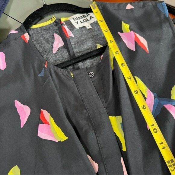 Bimba Y Lola Sleeveless Colorful Geometric Print on Black Dress Size Small - Picture 12 of 15